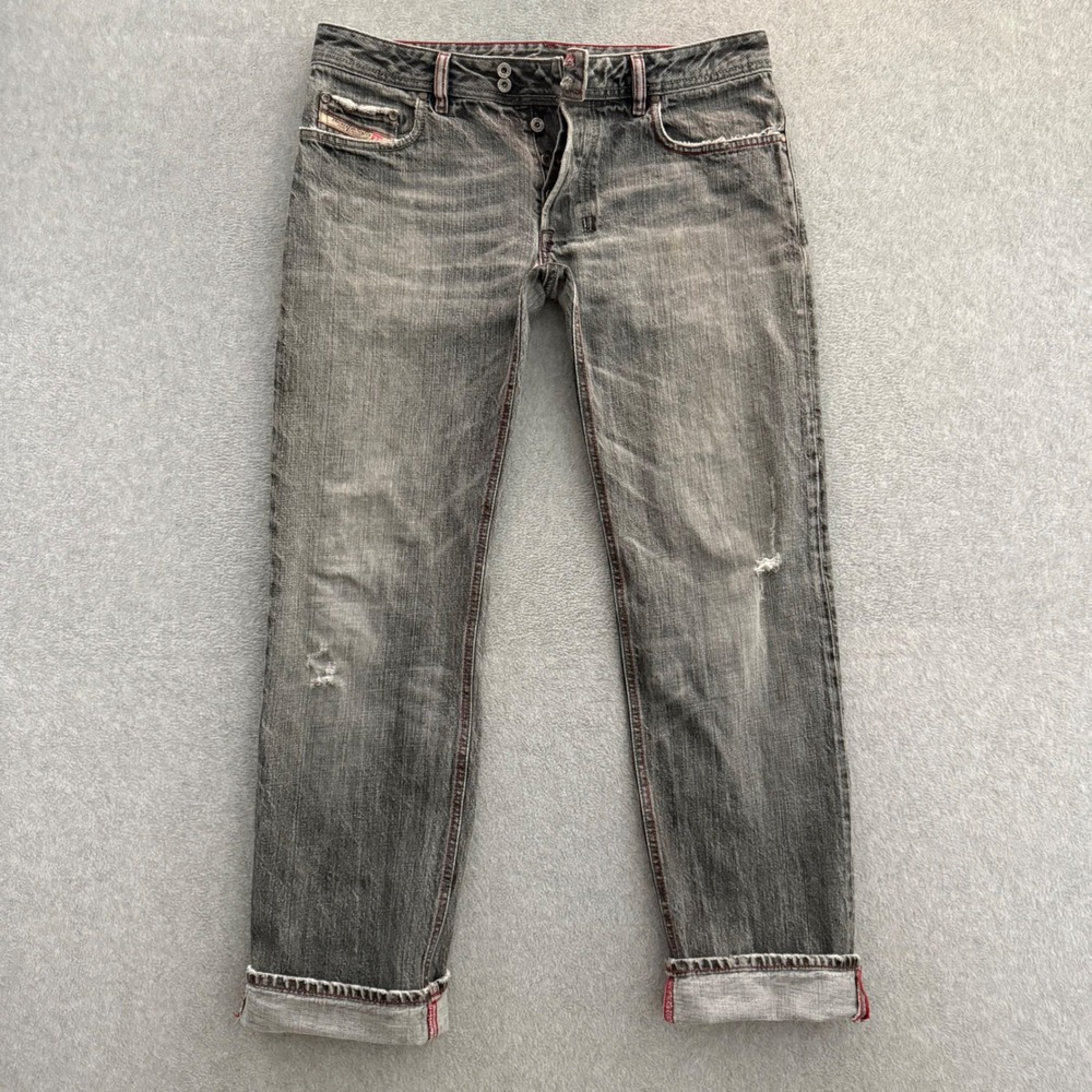 Diesel Farco Mens 34x32 Gray Faded Jeans Red Stitching Made in Italy Y2K Moto - Picture 7 of 16